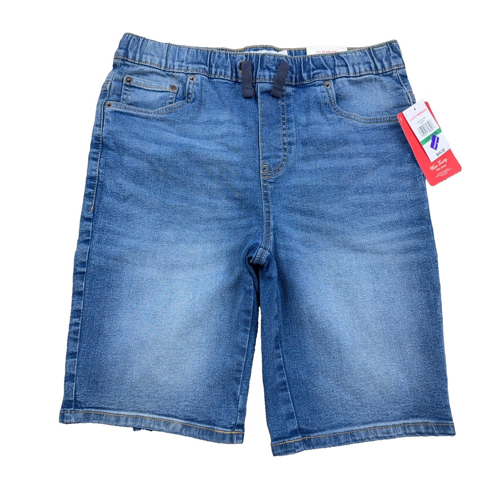 New Lucky Brand Denim Shorts Boys Large Pull On Drawstring Jean 14/16